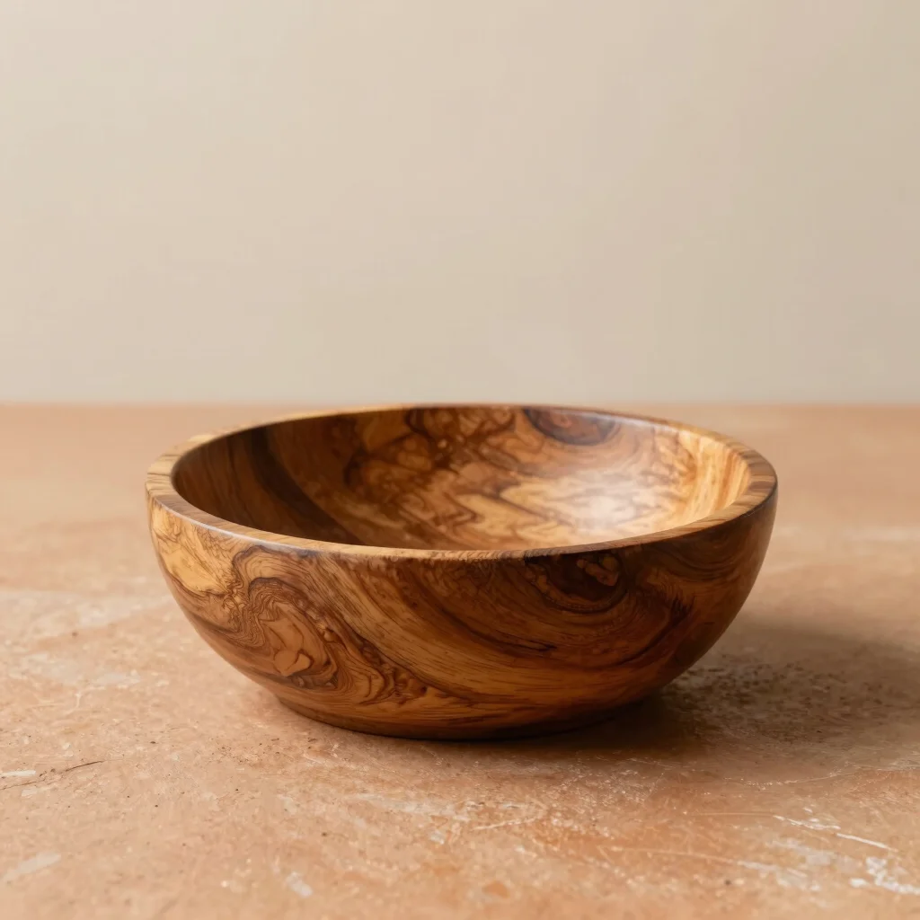 Carved Olive Wood Serving Bowl